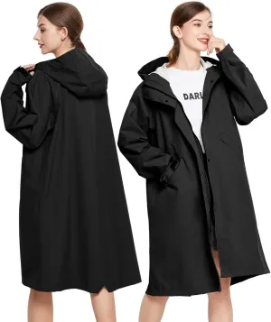 LAMA Long Raincoat for Women, Lightweight Rain Coat with Hooded, Waterproof Rain Jacket, Packable Rainwear