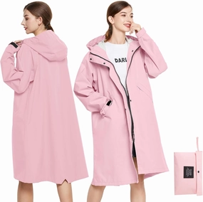 LAMA Long Raincoat for Women, Lightweight Rain Coat with Hooded, Waterproof Rain Jacket, Packable Rainwear