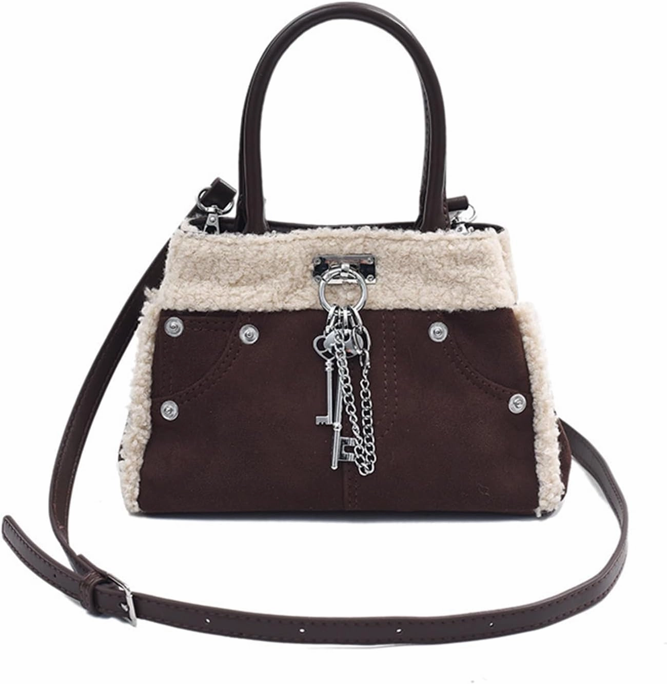 Lamb Wool Shoulder Bag for Women Small Suede Tote Bag Soft Plush Handbag Fluffy Crossbody Bag Vintage Messenger Bag