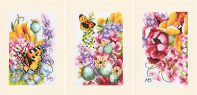 Lanarte Counted Cross Stitch Embroidery Kits Greeting Cards for DIY Flower Power Set of 3 DIY Postcards Adult Embroidery Craft Approx. 10.5 x 15 cm Embroidery Set for Beginners Creative Gift