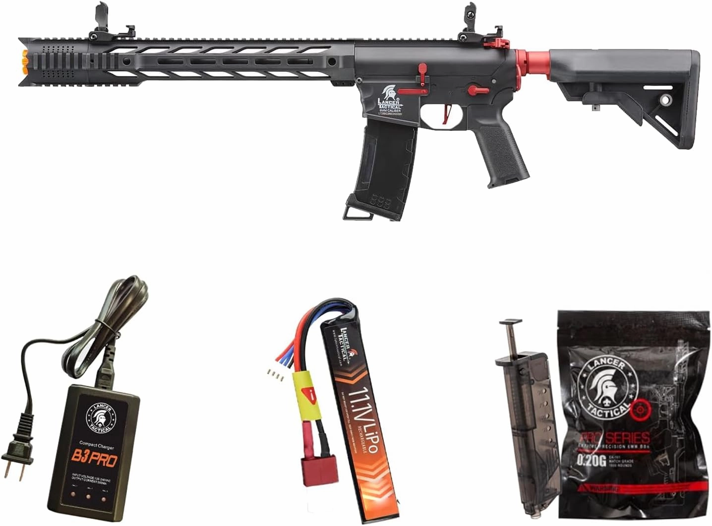 Lancer Tactical Gen 3 SPR Interceptor M4 Airsoft with Programmable Mosfet/ETU-Electric Full/Semi-Auto AEG Rifle (Lipo Battery & Charger Included)