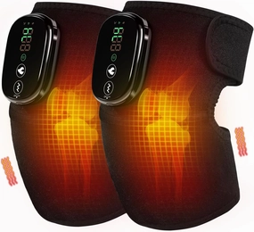 LANGSKIP'S Heated Knee Massager with Heat & Vibration, 3 in 1 Portable Heating Pad for Knee, Shoulder & Elbow Pain Relief, Cordless Rechargeable Brace Wrap for Men Women (5000mAh x 2)