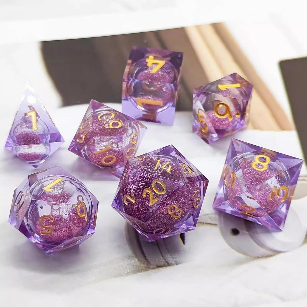 LANGWEI Role Playing Dice Sets, 7 Piece Sharp Edge Resin Polyhedral Dice,Pretty DND Dice Set for TRPG Table Games Dungeons and Dragons Games,Creative Gifts,Purple