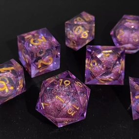 LANGWEI Role Playing Dice Sets, 7 Piece Sharp Edge Resin Polyhedral Dice,Pretty DND Dice Set for TRPG Table Games Dungeons and Dragons Games,Creative Gifts,Purple