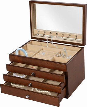 Large Jewelry Box, 4-Tier Jewelry Organizer, Multi-functional Storage Case with Mirror, Accessories Holder with 3 Drawers for Necklace Bracelets Watches (Style 4)