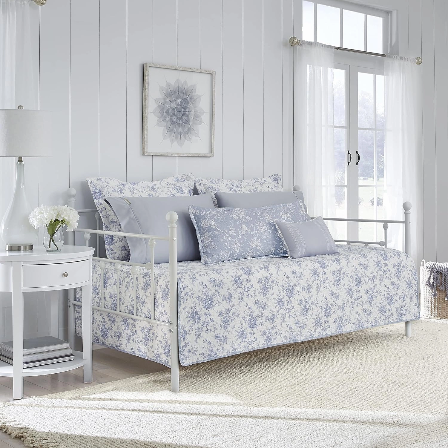 Laura Ashley Home - Daybed Set, Floral Bedding with Matching Shams & Pillow Cover, Home Decor for All Seasons (Walled Garden Blue, Daybed)