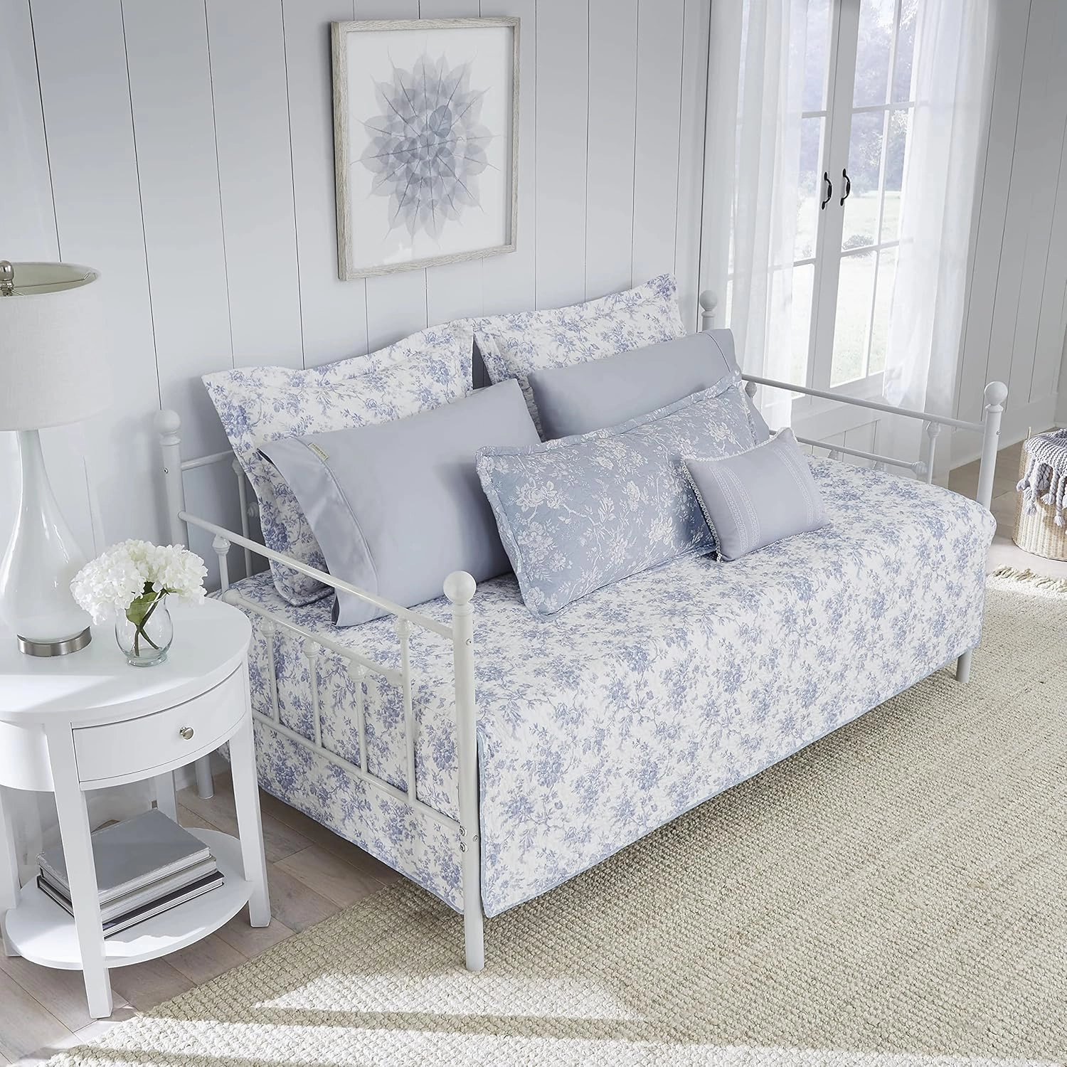 Laura Ashley Home - Daybed Set, Floral Bedding with Matching Shams & Pillow Cover, Home Decor for All Seasons (Walled Garden Blue, Daybed)