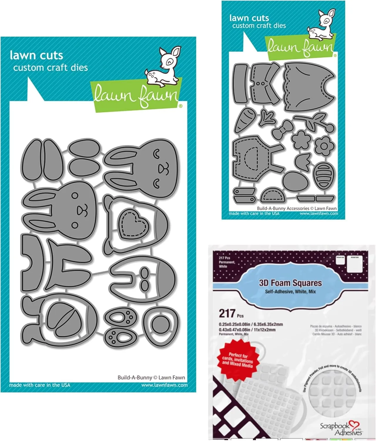 Lawn Fawn Build a Bunny 15 Piece Die Set, Bunny Accessories 16 Piece Die Set   217 Scrapbook Adhesives Foam Squares