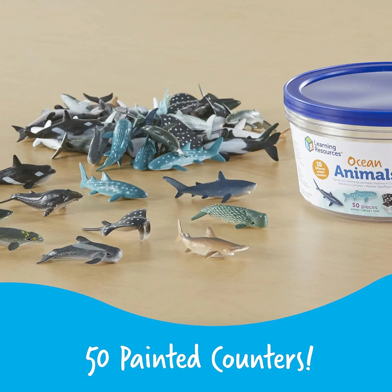 Learning Resources Ocean Animals - 50 Pieces, Ages 3  Toddler Learning Toys, Perfect for Math Counters and Imaginative Play