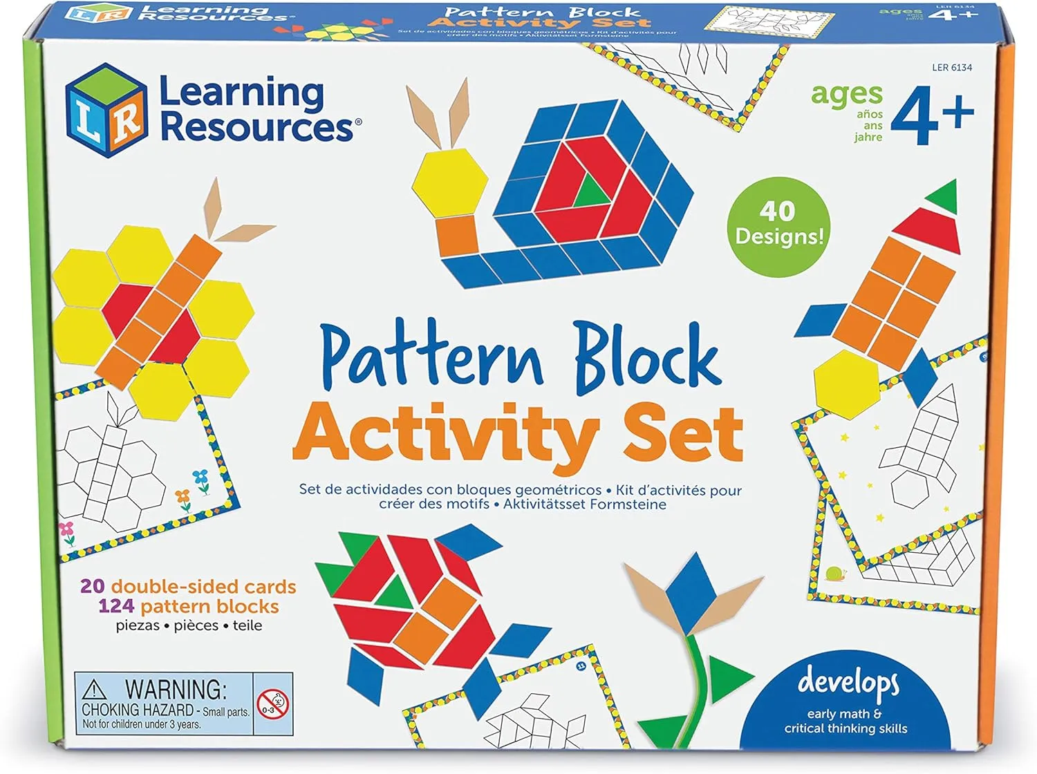 Learning Resources Pattern Block Activity Set, 20 Double-Sided Cards, Ages 4 