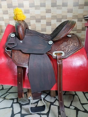 Leather Barrel Racing Western Horse Saddle Handmade Premium Horseback Comfort Riding Trail Equestrian Tooled Carved Horse Sdadles for Horse Riding Size: 10"-18" inches Seat, MOB283