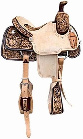 Leather Barrel Racing Western Horse Saddle Handmade Premium Horseback Comfort Riding Trail Equestrian Tooled Carved Horse Sdadles for Horse Riding Size: 10"-18" inches Seat, MOB311