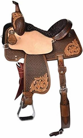 Leather Barrel Racing Western Horse Saddle Handmade Premium Horseback Comfort Riding Trail Equestrian Tooled Carved Horse Sdadles for Horse Riding Size: 10"-18" inches Seat, MOB315