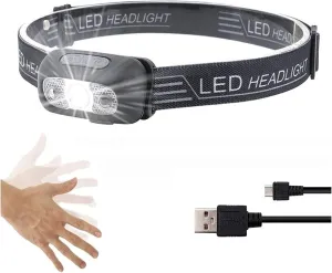 LED Headlamp USB Rechargeable Lightweight Headlight Waterproof Smart Sensor Head Torch Flashlight with USB Charging Cable (Mini Headlamp Black)