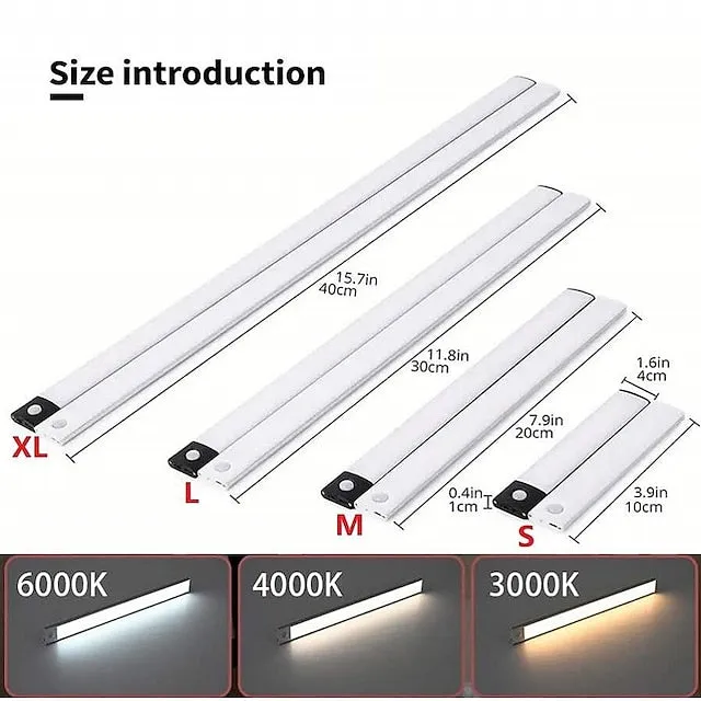 LED Motion Sensor Light Wireless Wall Lamp USB LED Night Lights USB Rechargeable Night Lamps For Kitchen Cabinet Wardrobe Lamp Staircase 10/20/30/40CM