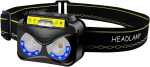 LED Rechargeable Headlamp, Waterproof Flashlight Motion Sensor Control Head lamp, USB Headlight for Running, Camping, Hiking and More
