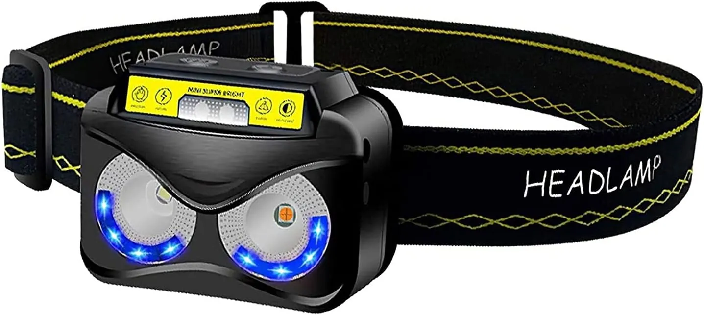 LED Rechargeable Headlamp, Waterproof Flashlight Motion Sensor Control Head lamp, USB Headlight for Running, Camping, Hiking and More