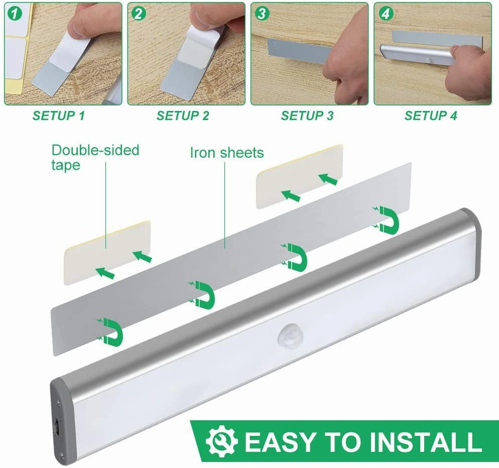 LED Kitchen Lights under Cabinet,Wireless Motion Sensor Led Light Rechargeable Cabinet Lights Battery Operated, under Counter Lighting Magnetic Stick-On Closet Lighting/White Light(3Pack)