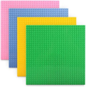 Lekebaby Classic Baseplates, Building Blocks Set Base 100% Compatible with Major Bricks Brands,10x10 Inch Flat Bottom Baseplates Pack of 4 Macaron