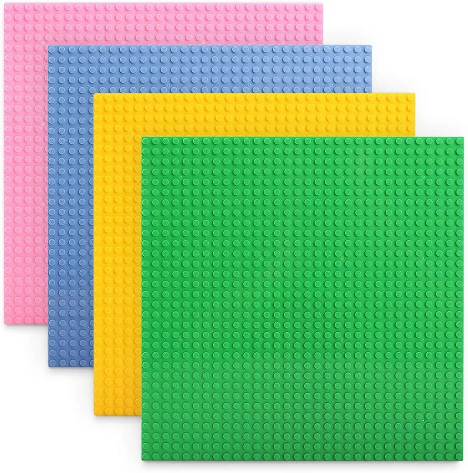 Lekebaby Classic Baseplates, Building Blocks Set Base 100% Compatible with Major Bricks Brands,10x10 Inch Flat Bottom Baseplates Pack of 4 Macaron