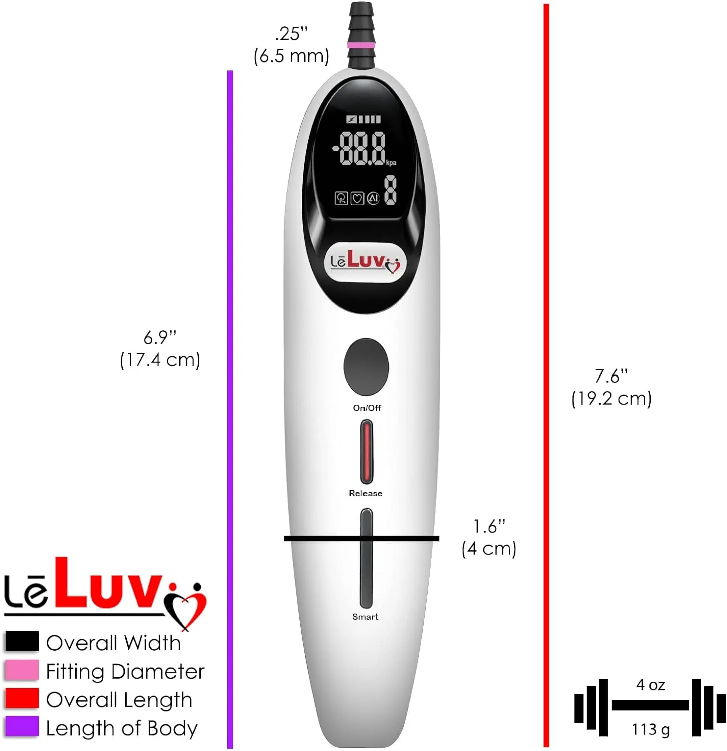 LeLuv Magna LCD Smart Handheld Vacuum Pump Contoller USB Rechargeable Programmable or Manual Modes - Smooth Red Silicone