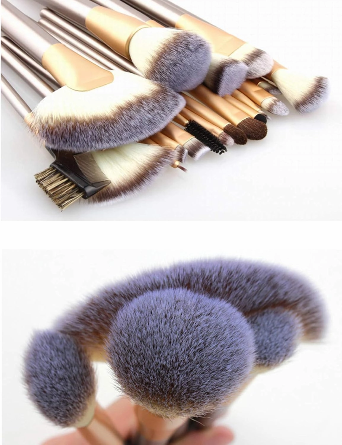 Letuwj 18 Piece Makeup Brush Set for Foundation Blush Concealer with Bag Black Bag Golden 2