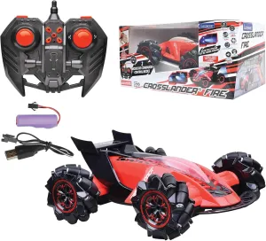 Lexibook, Crosslander Fire, Remote-Controlled car, up to 12km/h, 4 Wheel Drive, Smoke Jet, Light and Sound Effects, Music, Remote Gesture Control Bracelet Included, Rechargeable, RC60, Red