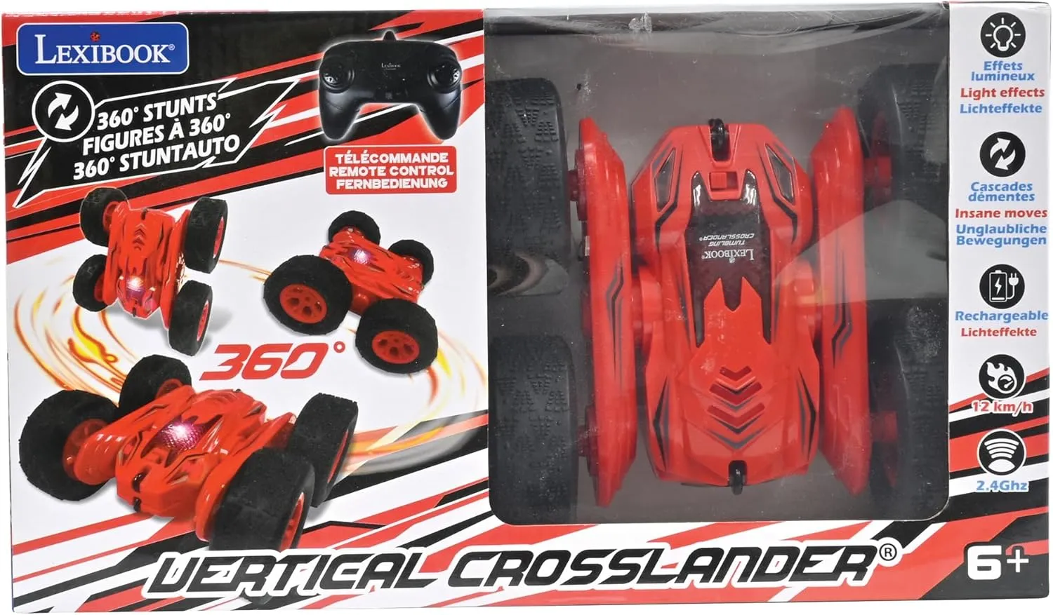 Lexibook, Vertical Crosslander, All-Terrain Remote Control car, up to 12km/h, Light Effects, Several Positions, Gravity Sensor, 2.4Ghz Remote Control Included, Rechargeable, RC55