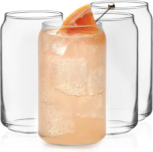 Libbey Classic Can Tumbler Glasses Set of 4, Clear Kitchen Glassware Sets for Beverages and Cocktails, Lead-Free, Cute Drinking Glasses, 16-Ounce