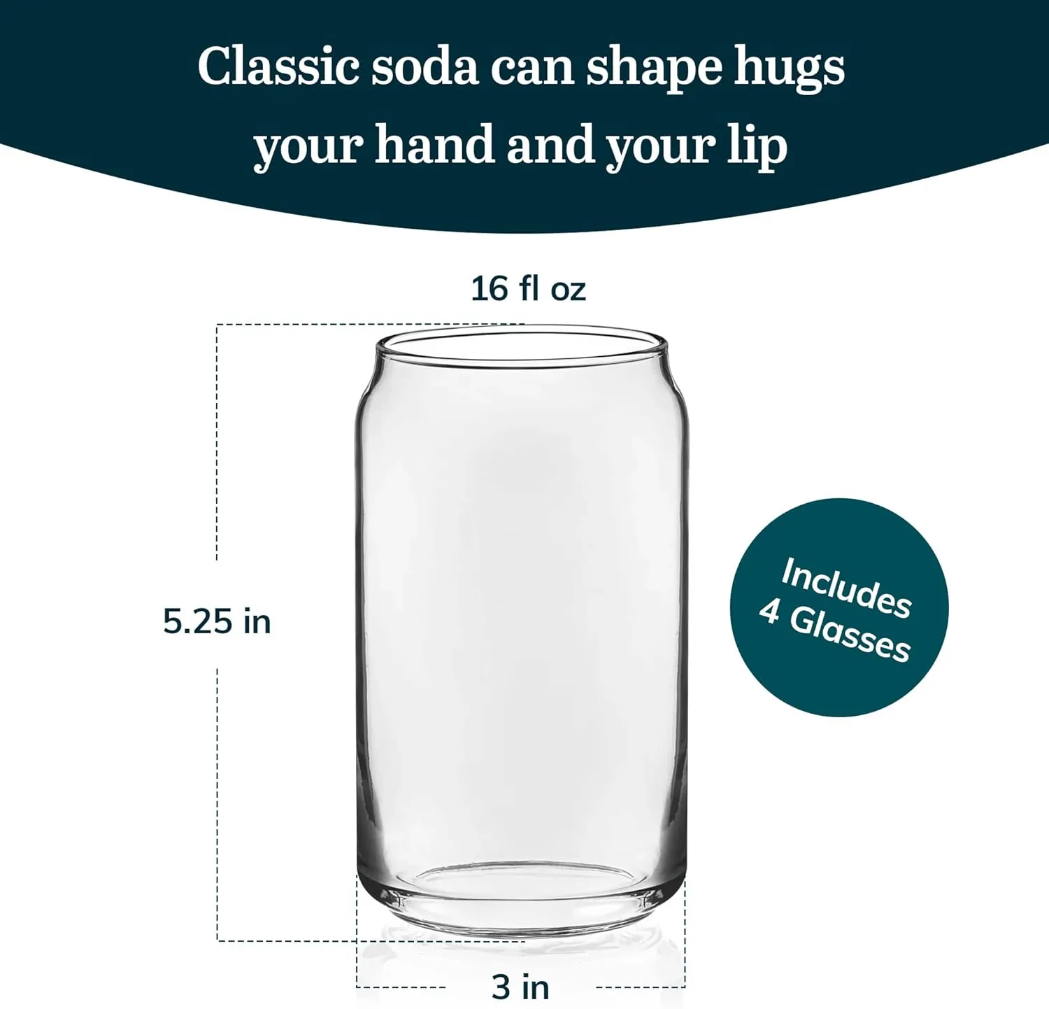 Libbey Classic Can Tumbler Glasses Set of 4, Clear Kitchen Glassware Sets for Beverages and Cocktails, Lead-Free, Cute Drinking Glasses, 16-Ounce