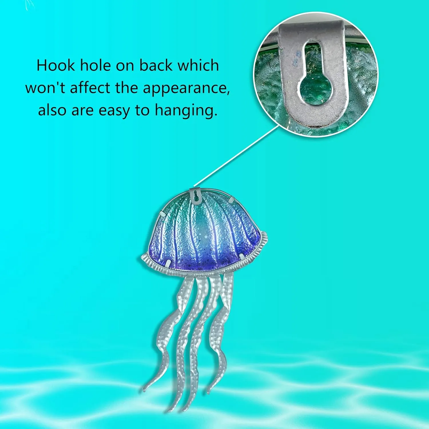 LIFFY Metal Jellyfish Wall Decor - Ocean Tropical Fish Wall Art - Glass Metal Fish Wall Decor for Pool, Beach, Bathroom, Living Room, Bedroom - 15inch, 2Pcs