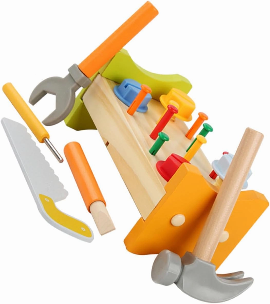 LIFKOME 1 Set Wooden Pounding Peg Workbench for Educational Learning Hammer Safe High Grade Creative Fun for Present for Early Development
