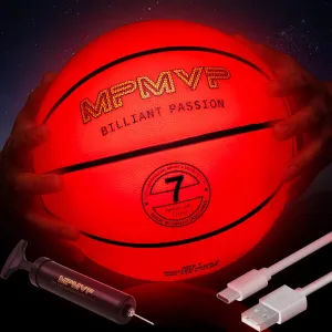 Light Up Basketball - Size 7 - Glow in The Dark - Equipped with USB-C Cable, Pump, Ball Bag - Gifts for Boys Who Love Basketball - Suitable for Indoor