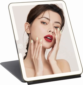 Lighted Makeup Mirror 9.85x7.5in Portable Makeup Mirror with 3 Adjustable Light Settings, 3000mAh USB Rechargeable Compact Travel Vanity Mirror for Cosmetic(Black)