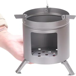 Lightweight Wood Burning Camping Stove, Pure Titanium Burning Stove with Receive Ash Tray and Carry Bag, 18 Vents Burning Efficiently and Sturdy Structure, for Hiking, Backpacking, Camping