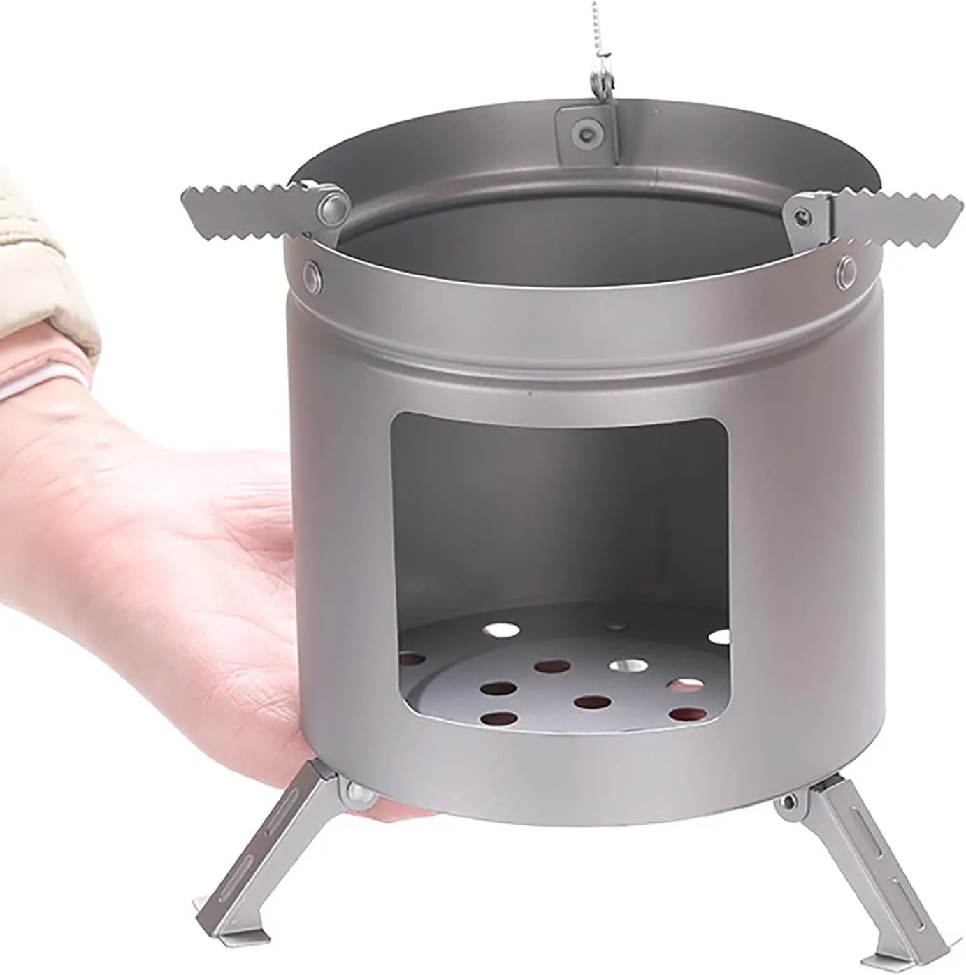 Lightweight Wood Burning Camping Stove, Pure Titanium Burning Stove with Receive Ash Tray and Carry Bag, 18 Vents Burning Efficiently and Sturdy Structure, for Hiking, Backpacking, Camping