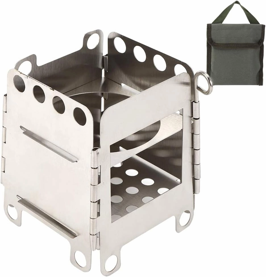 Lightweight Portable Wood Burning Camping Stove, Stainless Steel Folding Stove Outdoor Hiking Camping Picnic Backpacking Stove