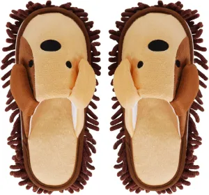 Liitrton Washable Chenille Microfiber Slippers Floor Dust Dirt Hair Detachable Microfiber Mop Slippers for Office Home Room (Brown, Women 4.5-6)