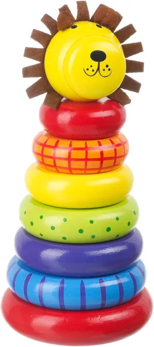Lion Stacking Ring | Colorful Wooden Educational Puzzle for Toddlers 1 , Sustainably Made, Perfect for Learning Size Differentiation