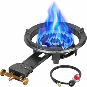 Llamaviva 90,000 BTU Portable Propane Burner Stove Cast Iron Single Burner for Outdoor Wok Cooking 0-20 PSI Adjustable Regulator & 5.9ft Stainless Steel Hose - Lightweight & Easy to Carry for Camping