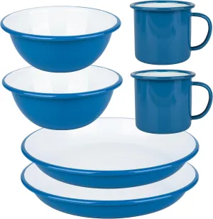 Lost & Found Cornwall 6 Piece Premium Enamelware Dining Set | 2* Bowls Deep Dish Plates Mugs | for Outdoor Camping Hiking Vanlife (Glacier Blue)