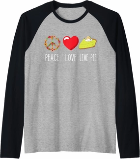 Love Peace Key Lime Pie Heart Lemon Pie Dessert Tart Lemon Raglan Baseball Tee