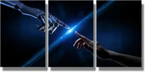 LSIUHWUWI 3 Piece AI Robotics Wall Art AI Canvas Prints Machine Hands and Human Touching Poster for Home Office Living Room Decor Framed Ready to Hang 36" Wx16 H