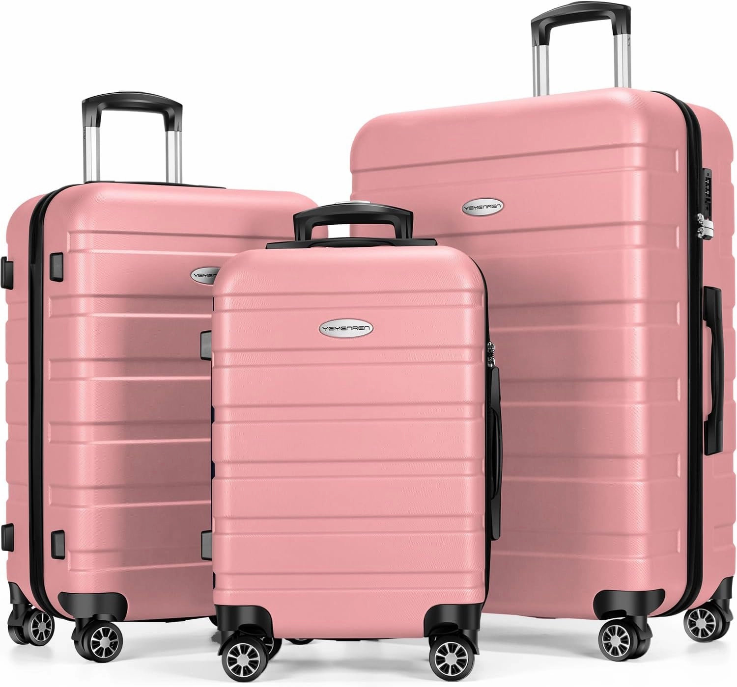 Luggage Sets Hardside Lightweight Suitcase with Spinner Wheels TSA Lock, 3-Piece Set (20/24/28), Pink