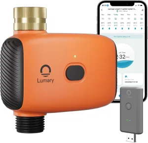 Lumary WiFi Water Timer for Garden Hose, Battery Sprinkler Timer for Watering Brass Inlet Outdoor, Rain Delay/Remote/Manual/Automatic Drip Irrigation System Programmable Faucet, Compatible with Alexa