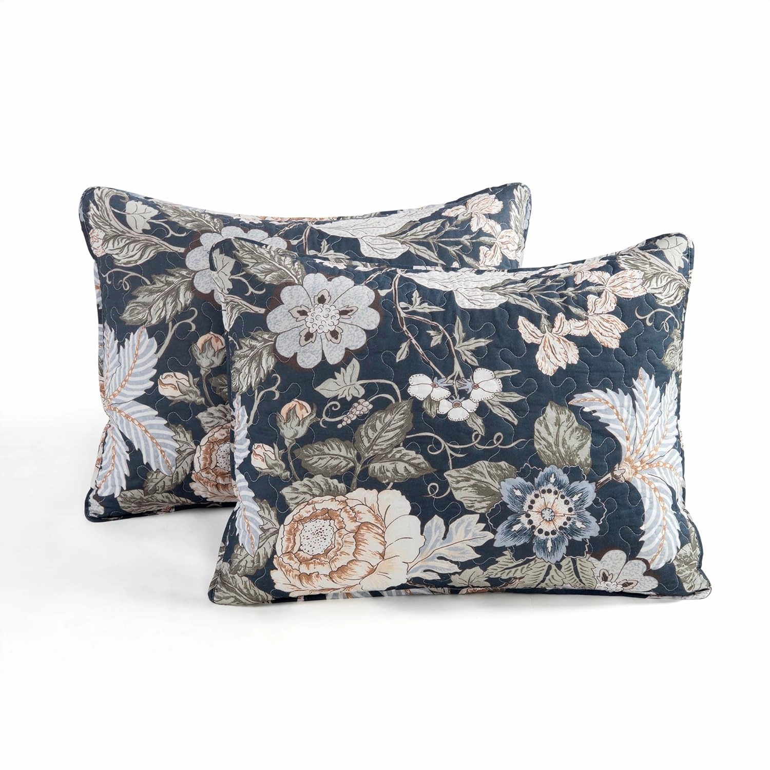 Lush Decor Sydney Reversible Cotton Quilt Navy/Multi 3 Piece Set Full/Queen - Soft Lightweight Printed Floral Bedding Set for All Season