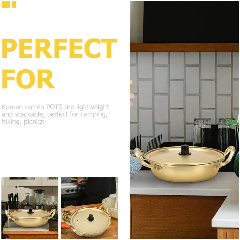 Luxshiny Korean Ramen Cooking Pot Lightweight Aluminum Instant Noodles Pot Lid Double Handle Design for Camping Hiking and Picnics Fast Heating Cookware