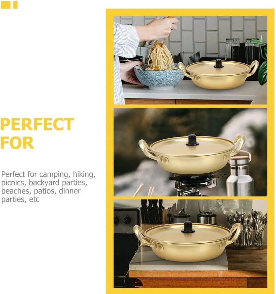 Luxshiny Korean Ramen Cooking Pot Lightweight Aluminum Instant Noodles Pot Lid Double Handle Design for Camping Hiking and Picnics Fast Heating Cookware