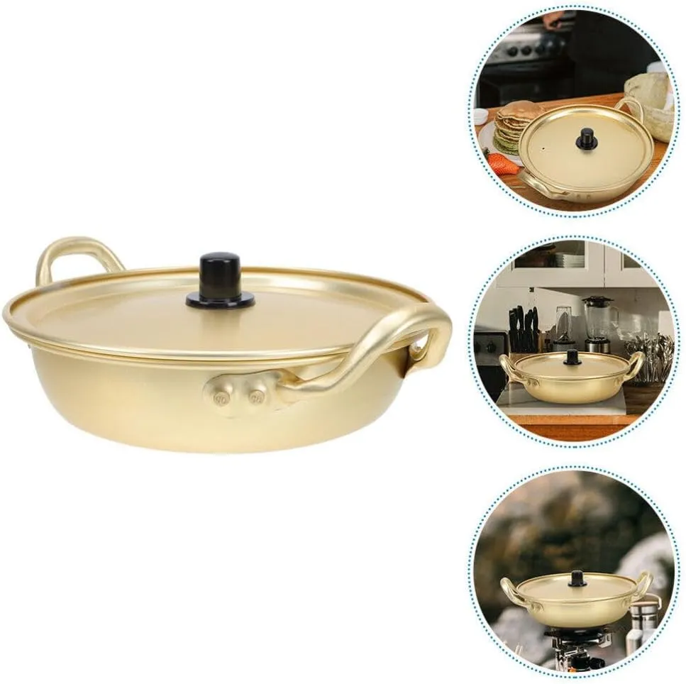 Luxshiny Korean Ramen Cooking Pot Lightweight Aluminum Instant Noodles Pot Lid Double Handle Design for Camping Hiking and Picnics Fast Heating Cookware