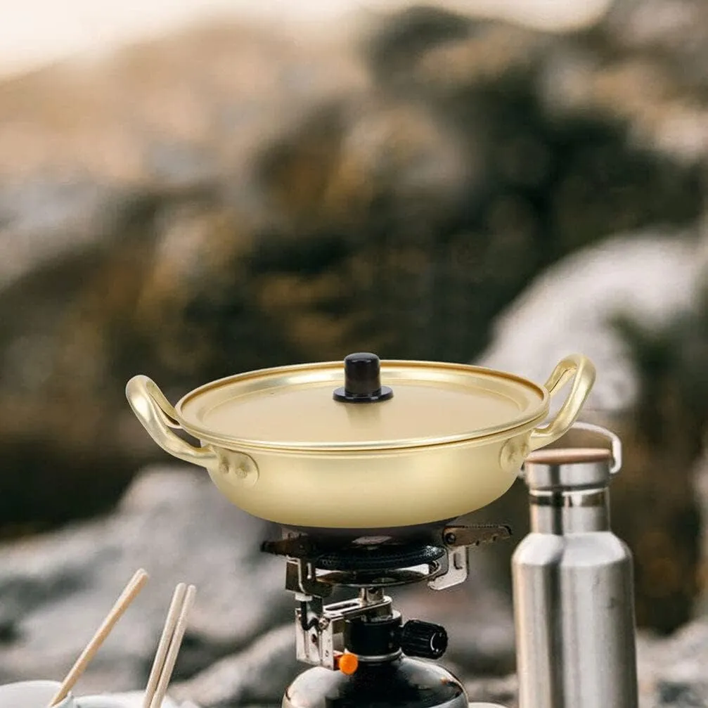 Luxshiny Korean Ramen Cooking Pot Lightweight Aluminum Instant Noodles Pot Lid Double Handle Design for Camping Hiking and Picnics Fast Heating Cookware